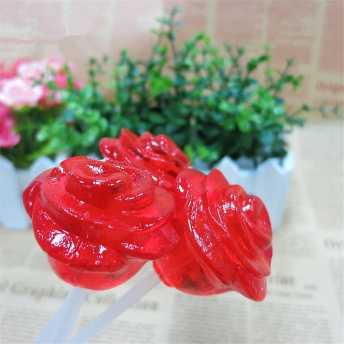 Yunko 3d Rose Flower Lollipop Shape Silicone Chocolate Candy Mold with Sticks 2pcs /Set N3