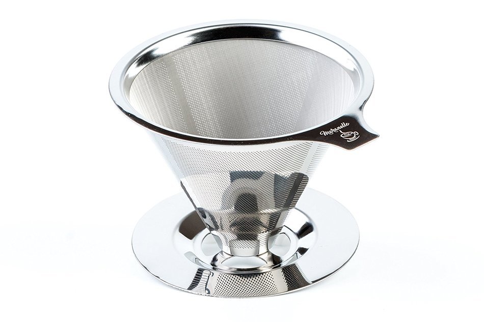Maranello Caff&eacute; - Stainless Steel Pour Over Paperless Coffee Maker - Mesh Bottomed Cone Dripper and Cup Stand... N9