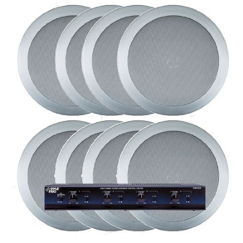 Pyle KTHSP85PSL 4 Room In-Ceiling Home Speaker System w/Speaker Selector & Volume Control (Silver)