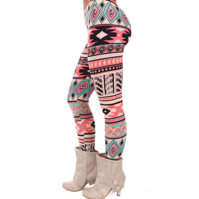PHOTNO Fashion Women Lady Elasticity Skinny Tribal Printed Stretchy Pants Leggings N23