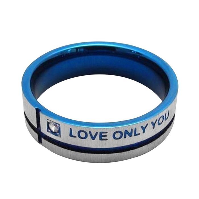 Polytree Unisex Blue "Love Only You" Cross Titanium Steel Engagement Wedding Band Ring (7) N2