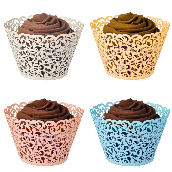 Kakaxi(TM) Filigree Vine Cupcake Wrappers Wraps Wedding and Birthday Decor (4 colors and pack of 120) N6