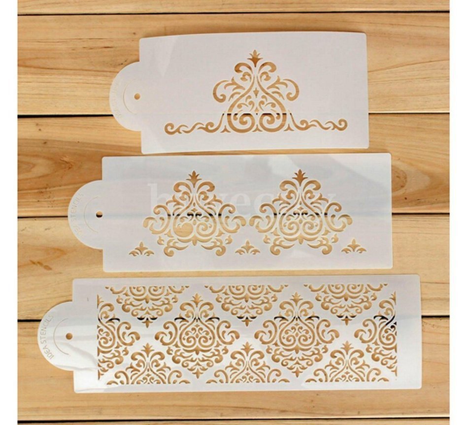 Flower Cake Decorating Tools Stencil Carved 3-Piece Classic Fondant Imprint Mat Set, Clear N3