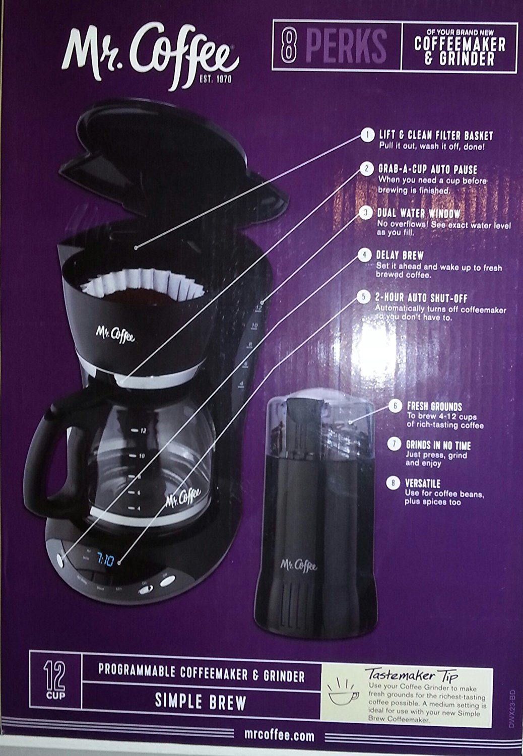 Mr Coffee Programmable 12 Cup Coffeemaker And Grinder Combo N2 Free ...