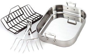 All-Clad 501631 Stainless Steel Large Roti Combo with Rack and Turkey Lifters Cookware, Silver