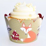 Woodland Animal Cupcake Wrappers, Red and White Polka Dot, Camping Theme, Confetti Couture Party Supplies, 36 N5