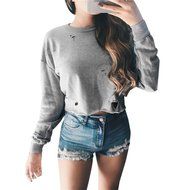 Women's Pullover,Laimeng Cotton Blend Sweatshirt Jumper Sweater Crop Top Coat Sports Knitted Pullover Tops (M,... N3