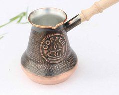 Solid Copper Armenian Turkish Greek Arabic Coffee Pot Maker Cezve Jezve Jazve Ibrik Briki with Wooden Handle (... N2