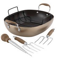 Anolon Advanced Bronze 16-Inch x 13-Inch Oval Roaster Set, Bronze N2