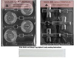Baby's Christening Lolly Chocolate Candy Mold, Cross Chocolate Candy Mold and 50 sticks With Candy Making Instruction N3