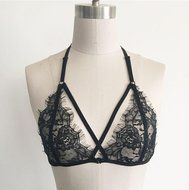 PHOTNO Women Hollow Translucent Underwear Sheer Lace Strap Lingerie Bra Top Bustier N5