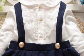 Baby Dress,Laimeng Baby Girl Outfit Fake Two Piece Long-Sleeved Strap Lace Dress Layered Dress (S, Navy) N4