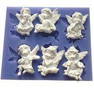 Funshowcase Large 6 Holes Fairy Angel Baby, Angelic Cherub with Wings Silicone Mold for Cake Decoration