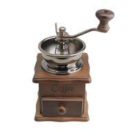 Vktech Mini Manual Coffee Mill Wood Stand Metal Bowl Antique Hand Coffee Bean Grinder N2