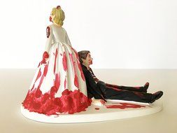 Love Never Dies Funny Zombie Wedding Cake Topper - Zombie Bride Dragging Groom Away N3