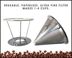 KUFFIE Stainless Steel Coffee Filter - Permanent, Reusable and Paperless Pour Over Coffee Dripper Cone (4 Cup... N3