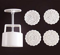 Zicome Moon Cake Mooncake Decoration Mold Mould Cookie Cutter Mold Hand Pressure 125g Flowers Round 4 Stamps