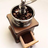 Vintage Mini Manual Coffeemaker Mill Wood Stand Metal Bowl Antique Hand Coffee Bean Grinder, Small,with Coffee... N4