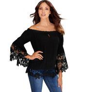 Hot Sale,Laimeng Milk Silk Womens Long Sleeve Shirt Casual Lace Blouse Loose Cotton Tops T Shirt (L, Black) N3