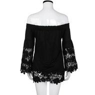 Hot Sale,Laimeng Milk Silk Womens Long Sleeve Shirt Casual Lace Blouse Loose Cotton Tops T Shirt (L, Black) N5