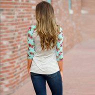 Pullover Blouse,Morecome Womens Ladies Floral Stripe Printing Round Neck Tops N6