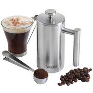 VonShef Double-Wall Keep Warm Satin Brushed Stainless Steel French Press Cafetiere Coffee Filter(3 Cup w/ Measuring... N4