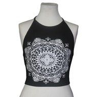 PHOTNO Womens Mandala Print Sleeveless Halterneck Tank Crop Tops Vest Blouse T-Shirt N7