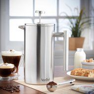 VonShef Double-Wall Keep Warm Satin Brushed Stainless Steel French Press Cafetiere Coffee Filter(3 Cup w/ Measuring... N6