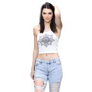 PHOTNO Womens Mandala Print Sleeveless Halterneck Tank Crop Tops Vest Blouse T-Shirt N8