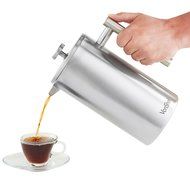 VonShef Double-Wall Keep Warm Satin Brushed Stainless Steel French Press Cafetiere Coffee Filter(3 Cup w/ Measuring... N7