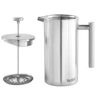 VonShef Double-Wall Keep Warm Satin Brushed Stainless Steel French Press Cafetiere Coffee Filter(3 Cup w/ Measuring... N8