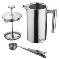 VonShef Double-Wall Keep Warm Satin Brushed Stainless Steel French Press Cafetiere Coffee Filter(3 Cup w/ Measuring... N9