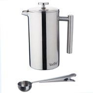 VonShef Double-Wall Keep Warm Satin Brushed Stainless Steel French Press Cafetiere Coffee Filter(3 Cup w/ Measuring... N10