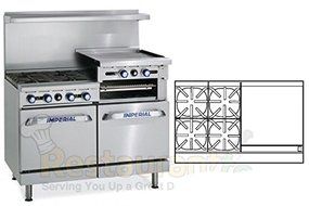 Imperial Commercial Restaurant Range 48&quot; With 4 Burners 24&quot; Raised Griddle 2 Ovens Nat Gas Ir-4-Rg24