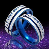 Polytree Unisex Blue "Love Only You" Cross Titanium Steel Engagement Wedding Band Ring (7) N5
