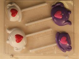 Tea Pot And Tea Cup Lollipop With Hearts - Chocolate Candy Mold - V262