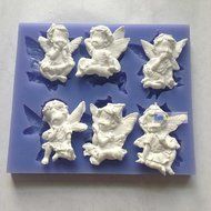 Funshowcase Large 6 Holes Fairy Angel Baby, Angelic Cherub with Wings Silicone Mold for Cake Decoration N2
