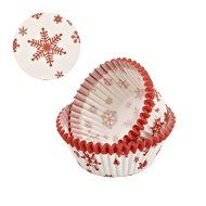 Sweet Creations 50 Count Christmas Holiday Baking Cup Cupcake Papers, Red Snowflake