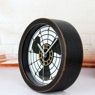 Creative Retro Style Electric Fan Desk Clock Rivet Table Clock Arabic Numbers Alarm Clock Silent Clock N2