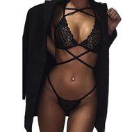 PHOTNO Women Translucent Underwear Sheer Lace Frenum Strap Lingerie Bra Top Bustier Set