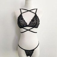 PHOTNO Women Translucent Underwear Sheer Lace Frenum Strap Lingerie Bra Top Bustier Set N3