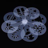 Christmas Designs PP Plastic Coffee Flowers Die Fancy Coffee Printing Template Model Milk Foam Spray Tool 8PCS... N18