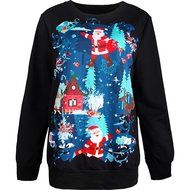 Pullover Blouse,Women Christmas Santa Claus 3D Print Long Sleeve Sweatshirt Tops