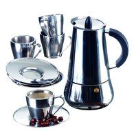 IMUSA B120-22069SET Stainless Steel Espresso Set with Stovetop Coffeemaker, Cups and Saucers, Silver, 9-Piece N3