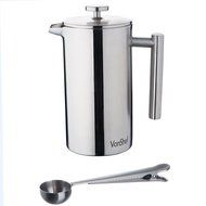 VonShef Double-Wall Keep Warm Satin Brushed Stainless Steel French Press Cafetiere Coffee Filter(3 Cup w/ Measuring... N12