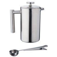 VonShef Double-Wall Keep Warm Satin Brushed Stainless Steel French Press Cafetiere Coffee Filter(3 Cup w/ Measuring... N13