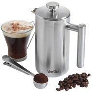VonShef Double-Wall Keep Warm Satin Brushed Stainless Steel French Press Cafetiere Coffee Filter(3 Cup w/ Measuring... N14
