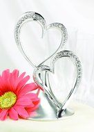 Hortense B. Hewitt Wedding Accessories Sparkling Love Double Heart Silver-Plated Cake Top, 5-1/2-Inch Tall N2