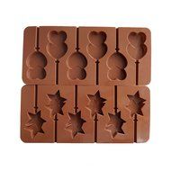 Yunko 6 Cavity Heart Lollipop Star Shape Silicone Chocolate Candy Mold with Sticks 2pcs /Set N3