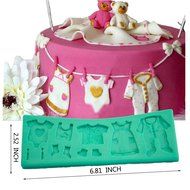 TANGCHU Fondant Cake Lace Mold Baby Clothes Washing Line Silicone Molds Cake Decorating 6.81*2.52*0.31inch Green